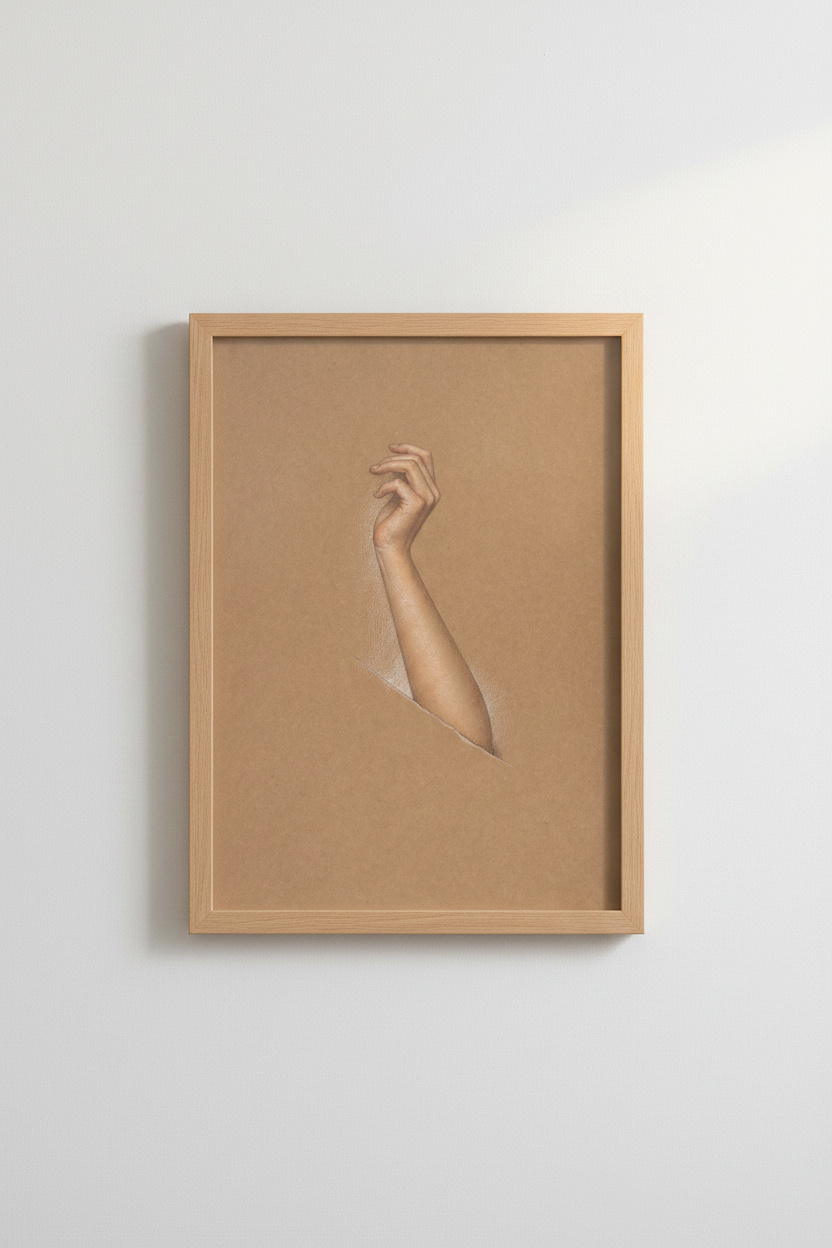 surreal hand art | Kraft-toned, earthy tones | Living room poster