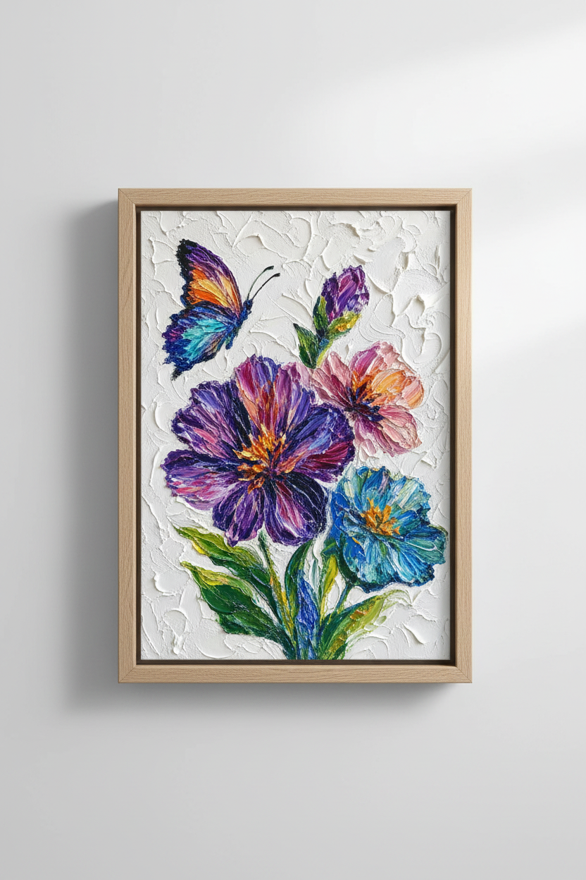 Colorful Floral Wall | Abstract Petals, Textured Print | Living Room Decor