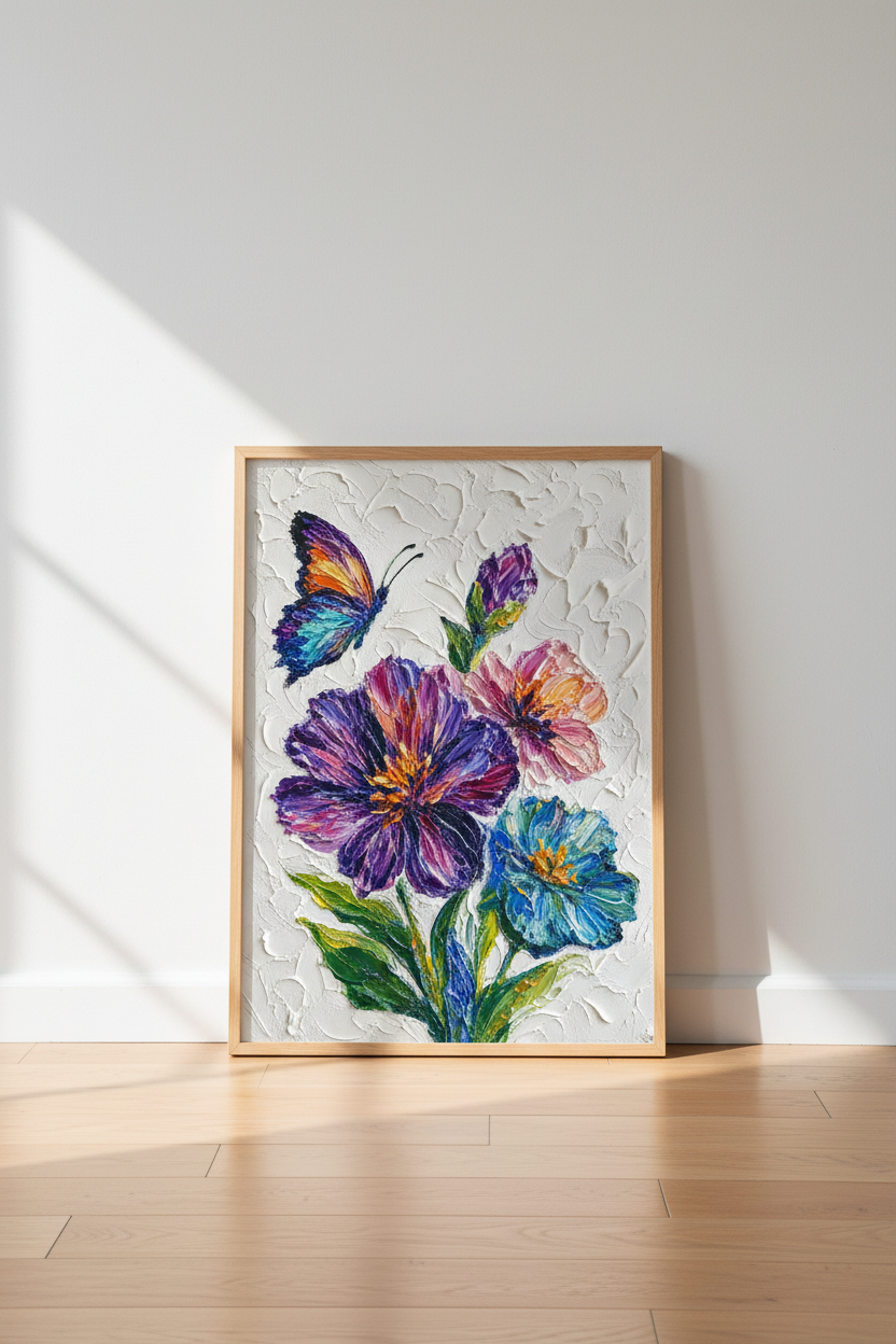 Colorful Floral Wall | Abstract Petals, Textured Print | Living Room Decor