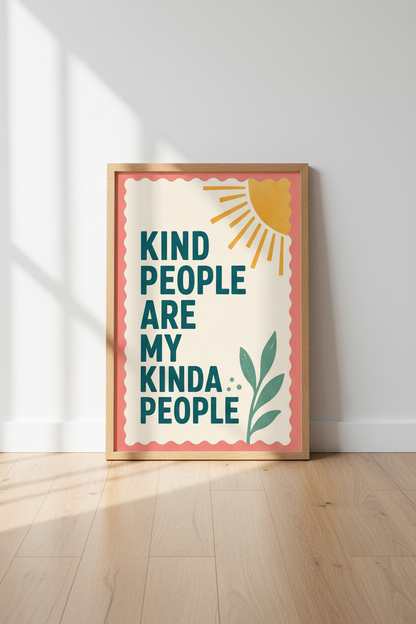 Kind People Are My Kinda People Wall Art | Retro Sun Poster | Boho Positive Decor