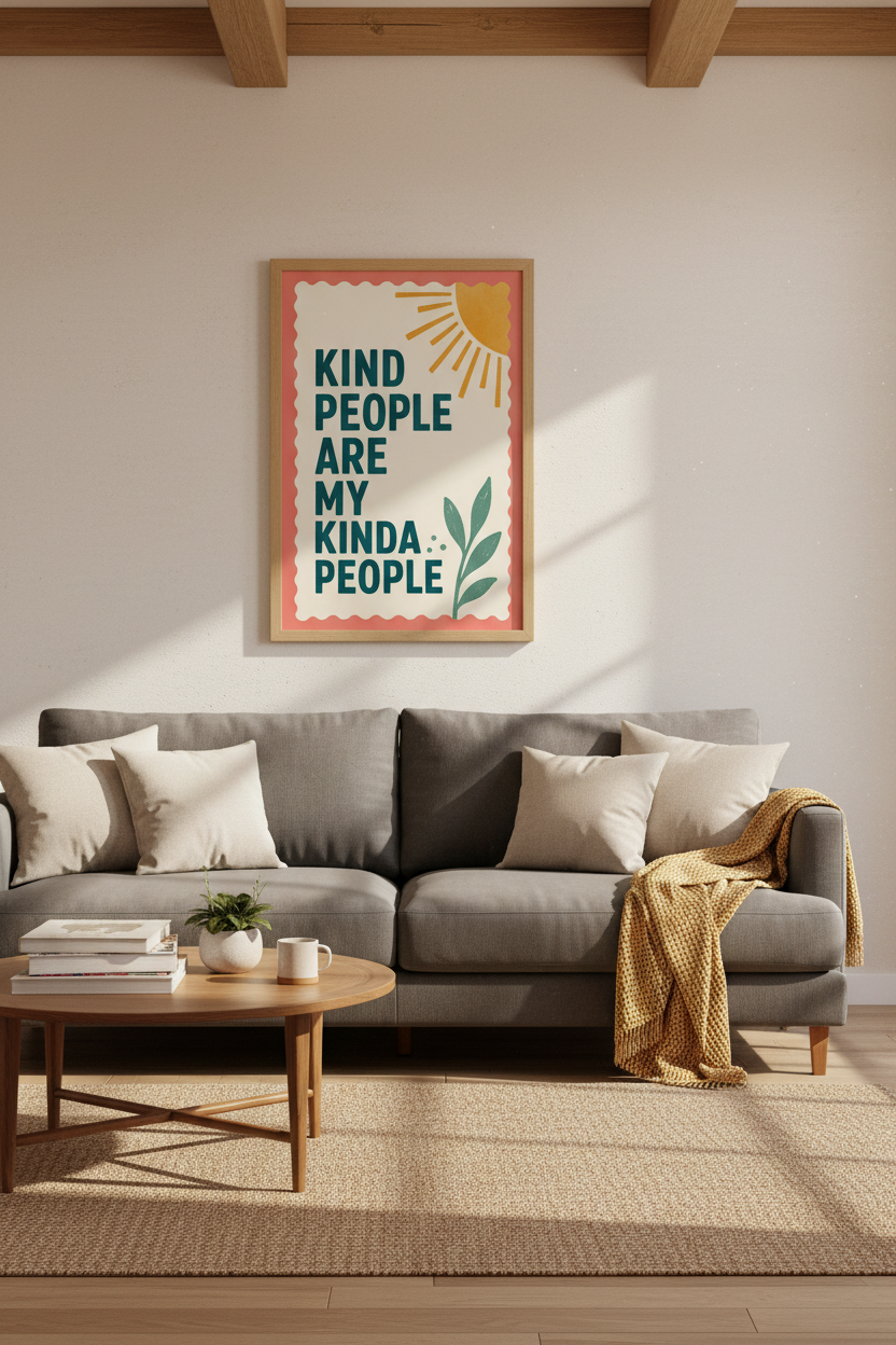 Kind People Are My Kinda People Wall Art | Retro Sun Poster | Boho Positive Decor