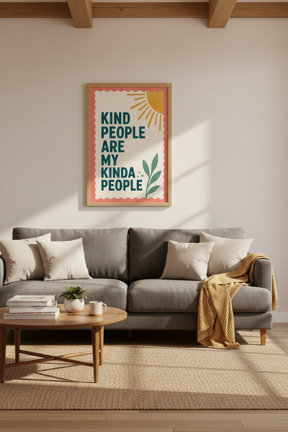Kind People Are My Kinda People Wall Art | Retro Sun Poster | Boho Positive Decor