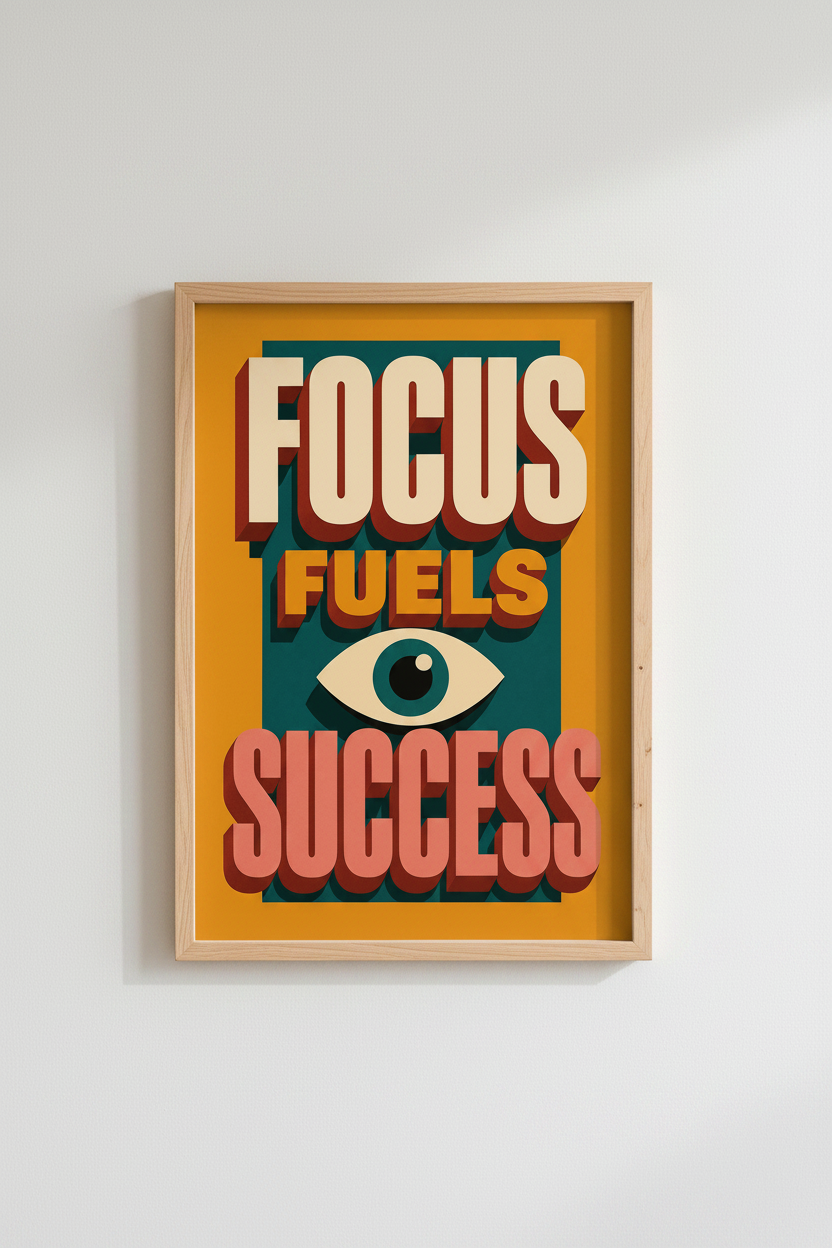 Focus Fuels Success Wall Art | Retro Typography Office Decor | Bold Motivational Poster