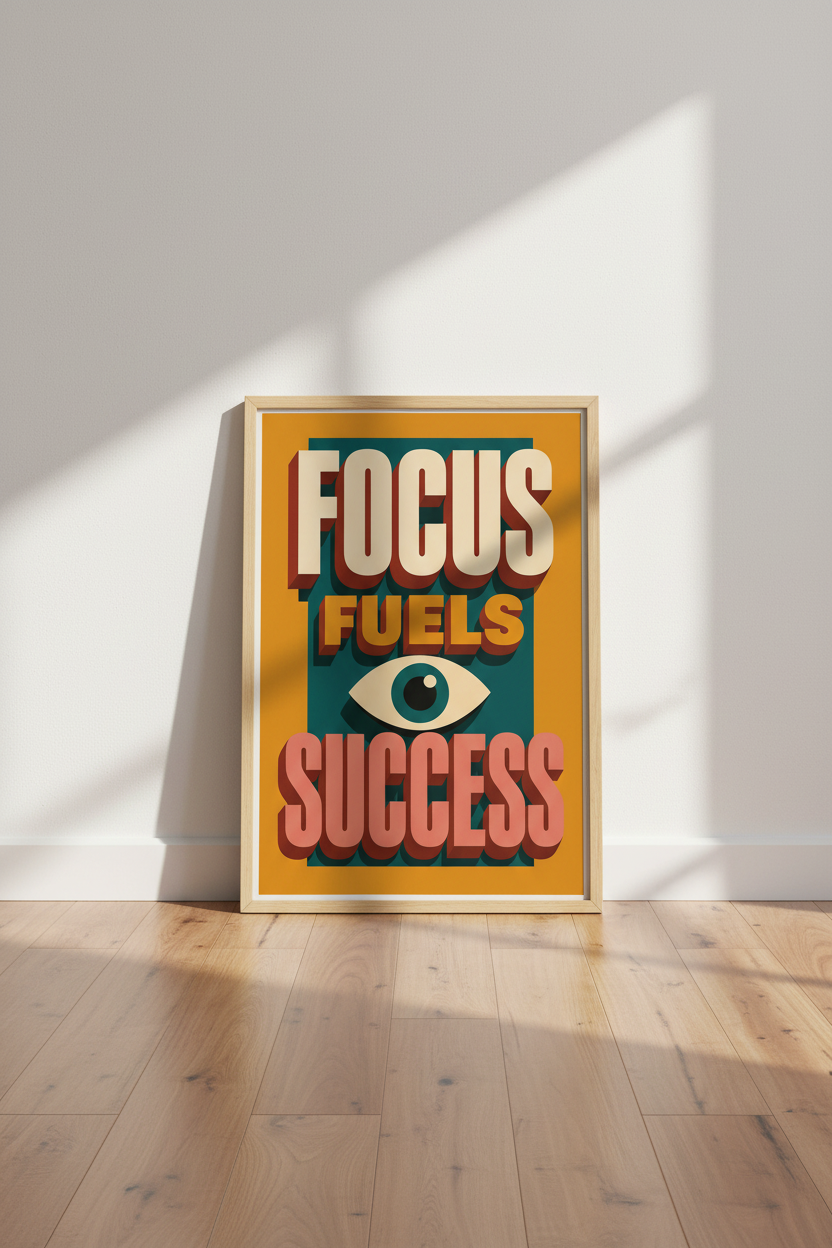 Focus Fuels Success Wall Art | Retro Typography Office Decor | Bold Motivational Poster