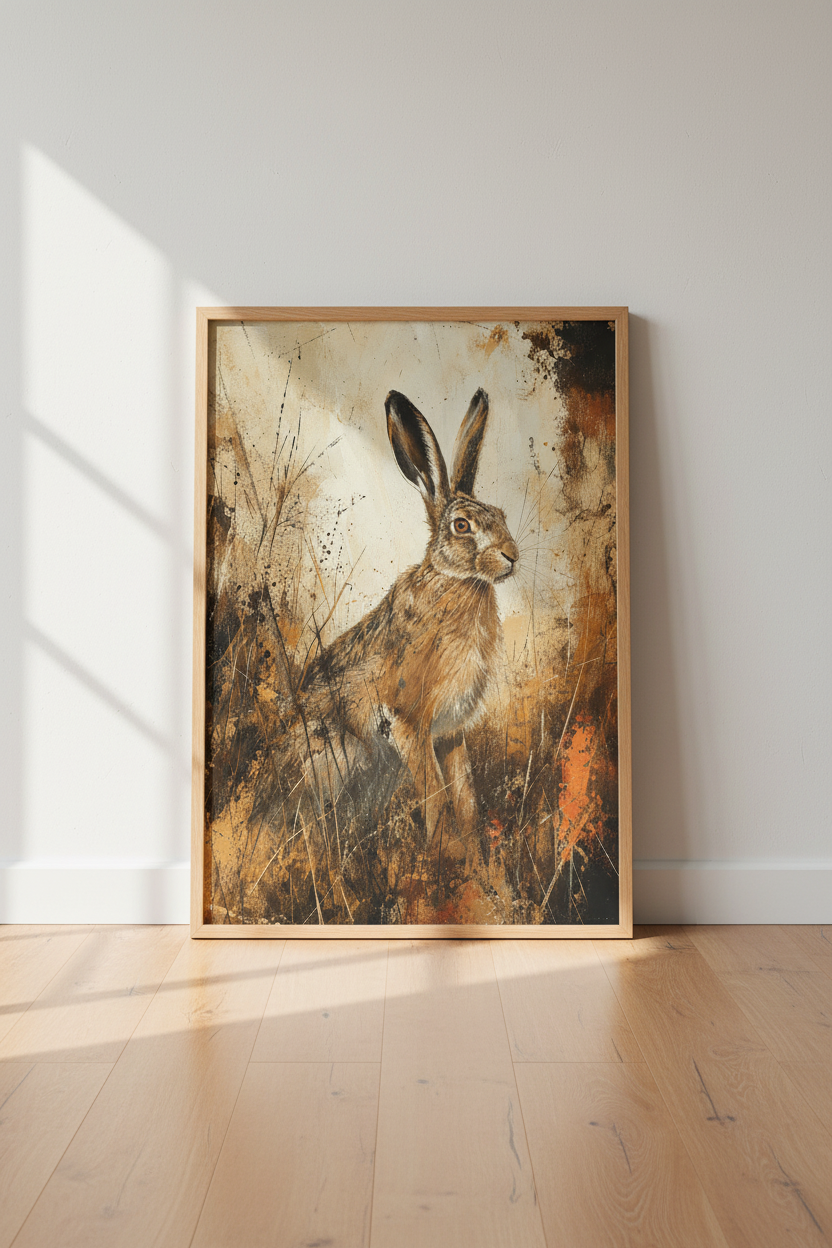 Rustic Hare Portrait | Earthy Brown Wildlife Print, Farmhouse Wall Decor