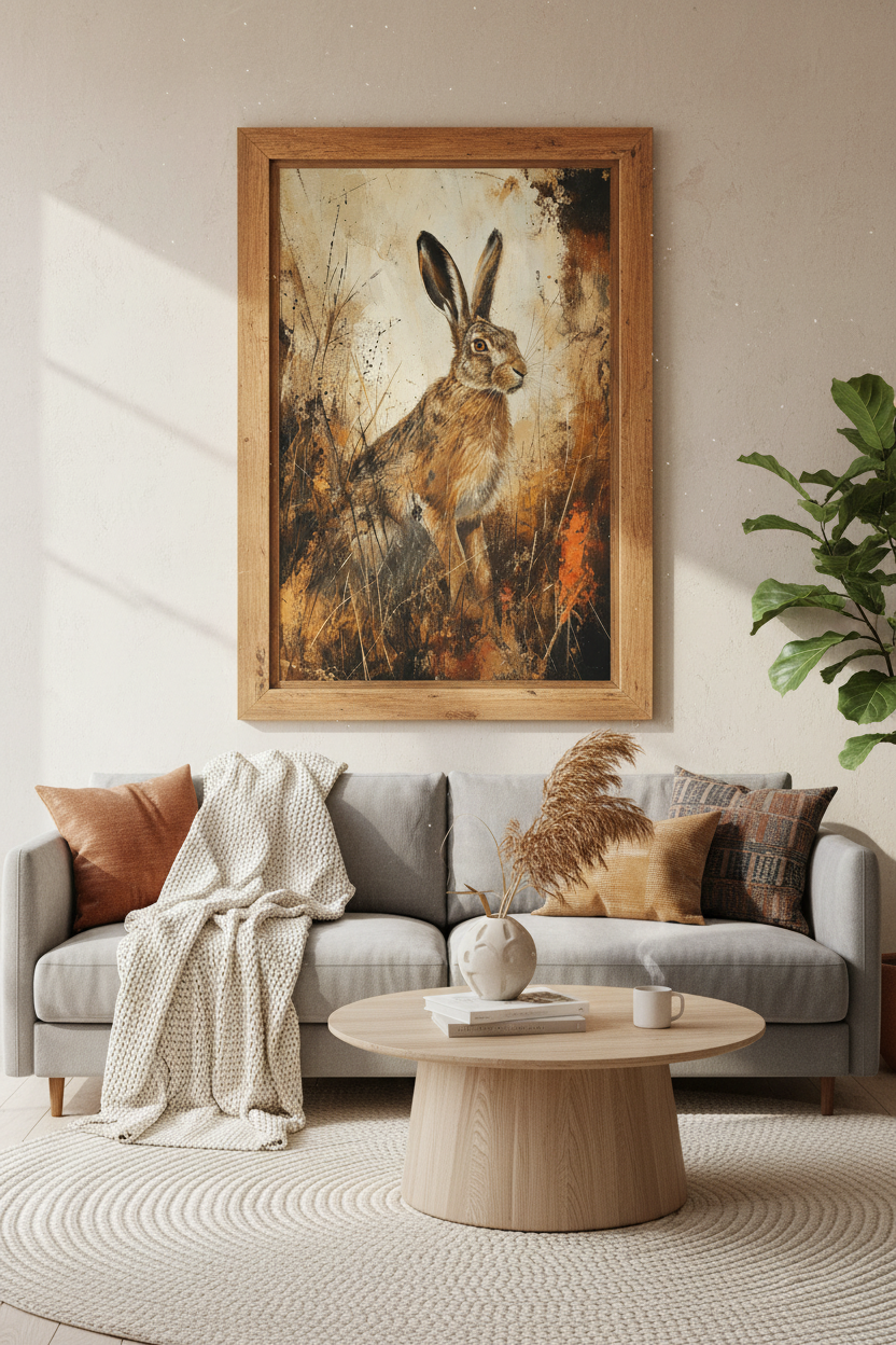 Rustic Hare Portrait | Earthy Brown Wildlife Print, Farmhouse Wall Decor