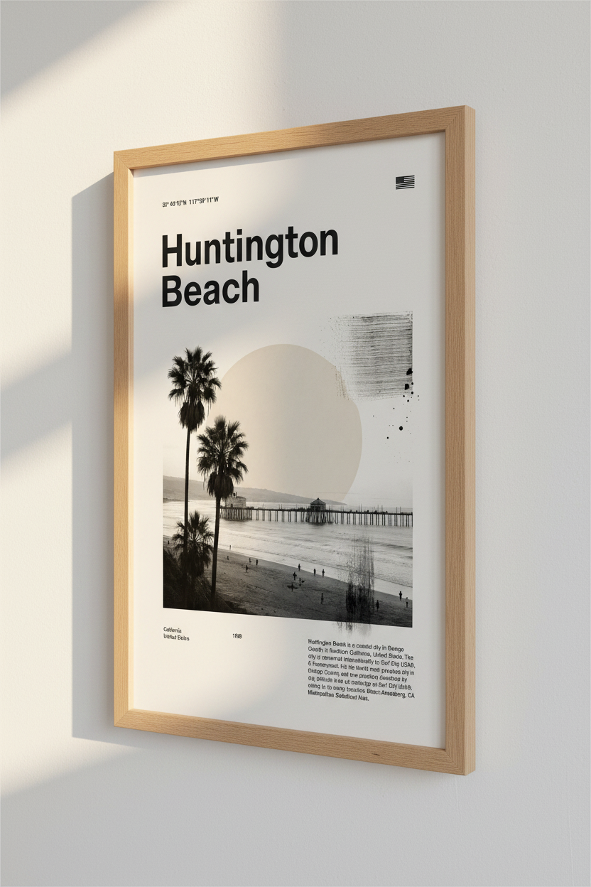 Huntington Beach Wall Art Print | California Coastal Decor | Modern Minimalist Poster