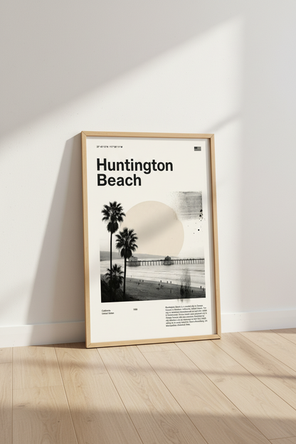 Huntington Beach Wall Art Print | California Coastal Decor | Modern Minimalist Poster