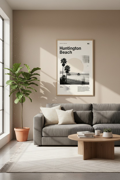Huntington Beach Wall Art Print | California Coastal Decor | Modern Minimalist Poster