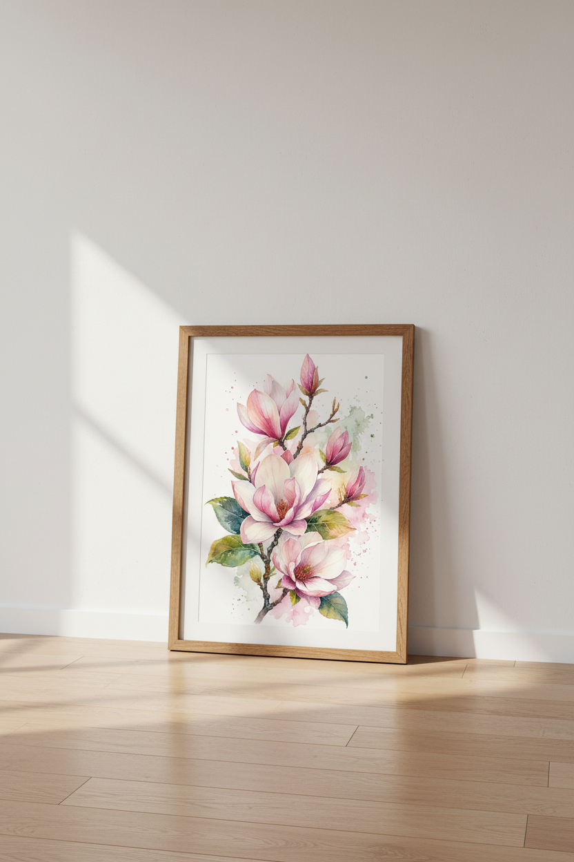 Magnolia Watercolor Floral Wall Art Print | Bedroom Decor | Soft Botanical Poster