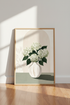 White Hydrangea Floral Wall Art | Neutral Botanical Decor, Sage Green Poster