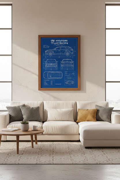 Hyundai Tucson Blueprint Wall Art | Car Technical Poster, Garage &amp; Office Decor