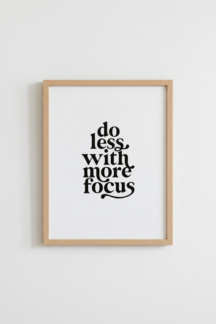 Do Less With More Focus Wall Art Print | Office Decor | Minimalist Typography Poster