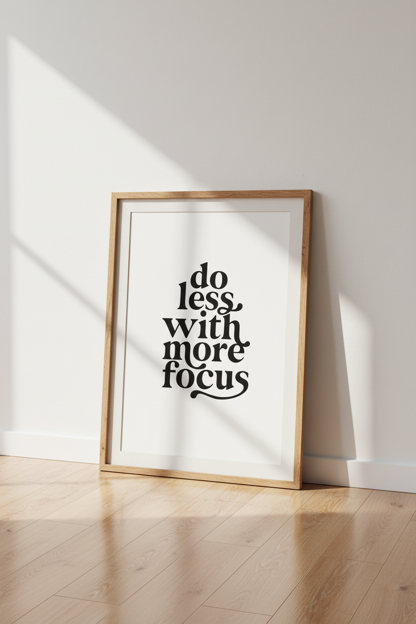 Do Less With More Focus Wall Art Print | Office Decor | Minimalist Typography Poster