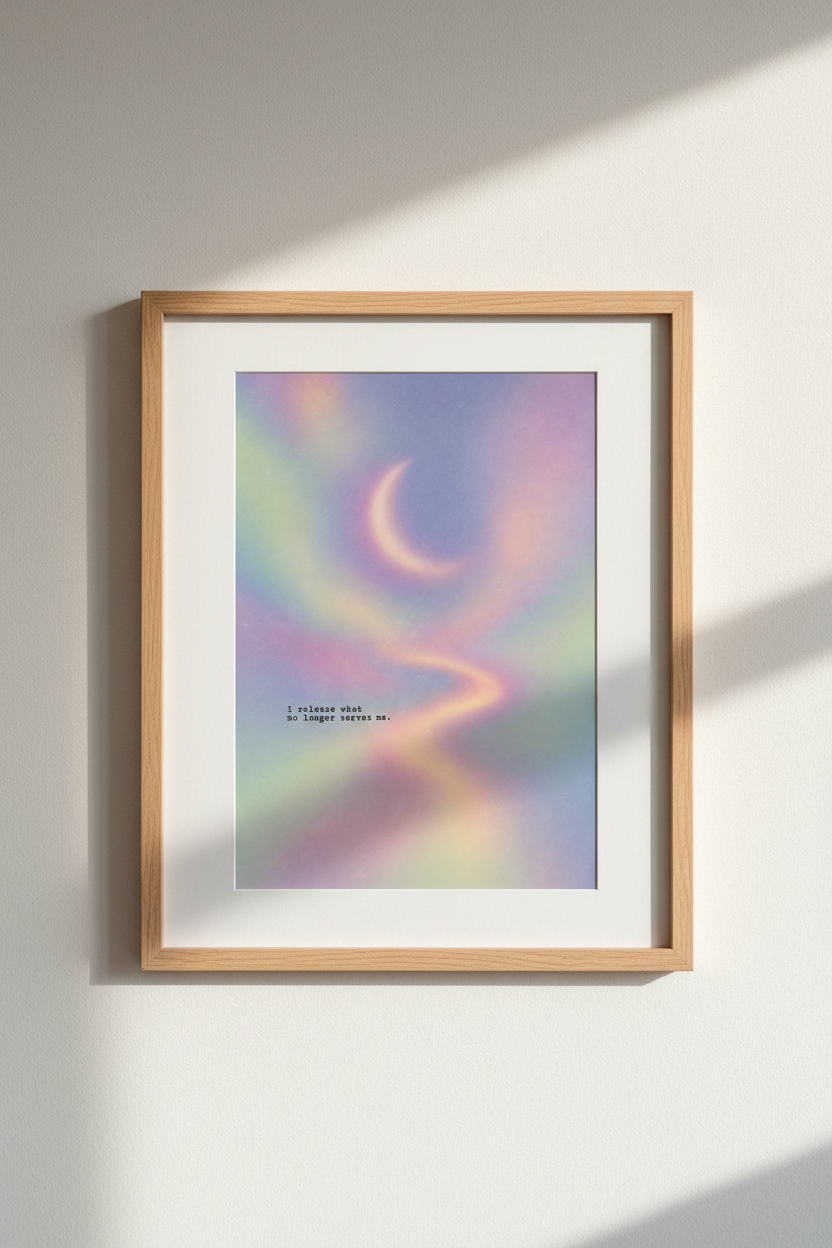 Aura Heart Moon Wall Art Print | Pastel Gradient Poster | Zen Spiritual Room Decor