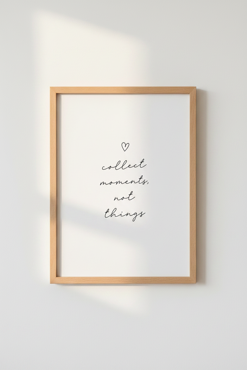 Collect Moments Not Things Quote Art | Minimalist Black &amp; White Print, Home Office Decor
