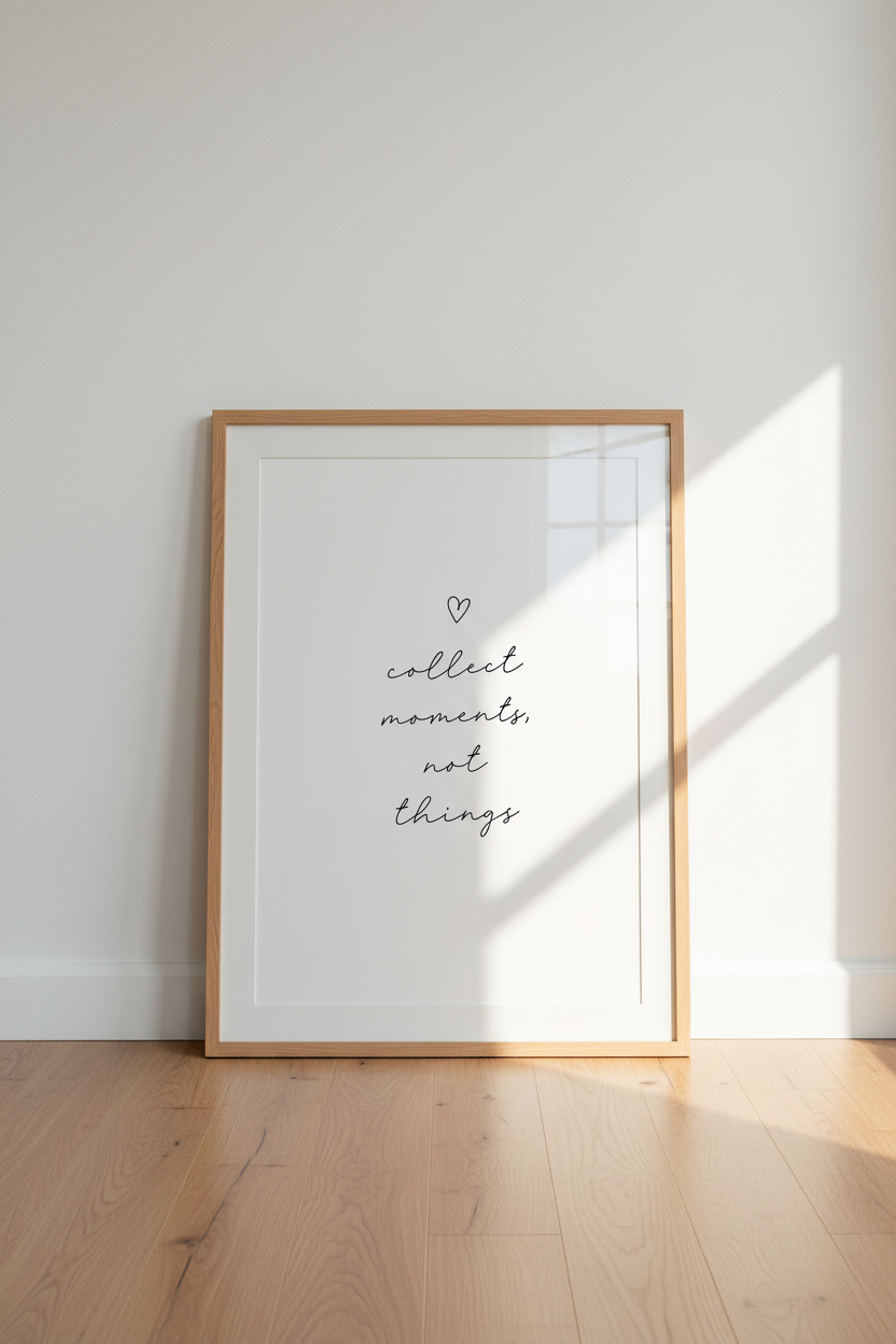 Collect Moments Not Things Quote Art | Minimalist Black &amp; White Print, Home Office Decor