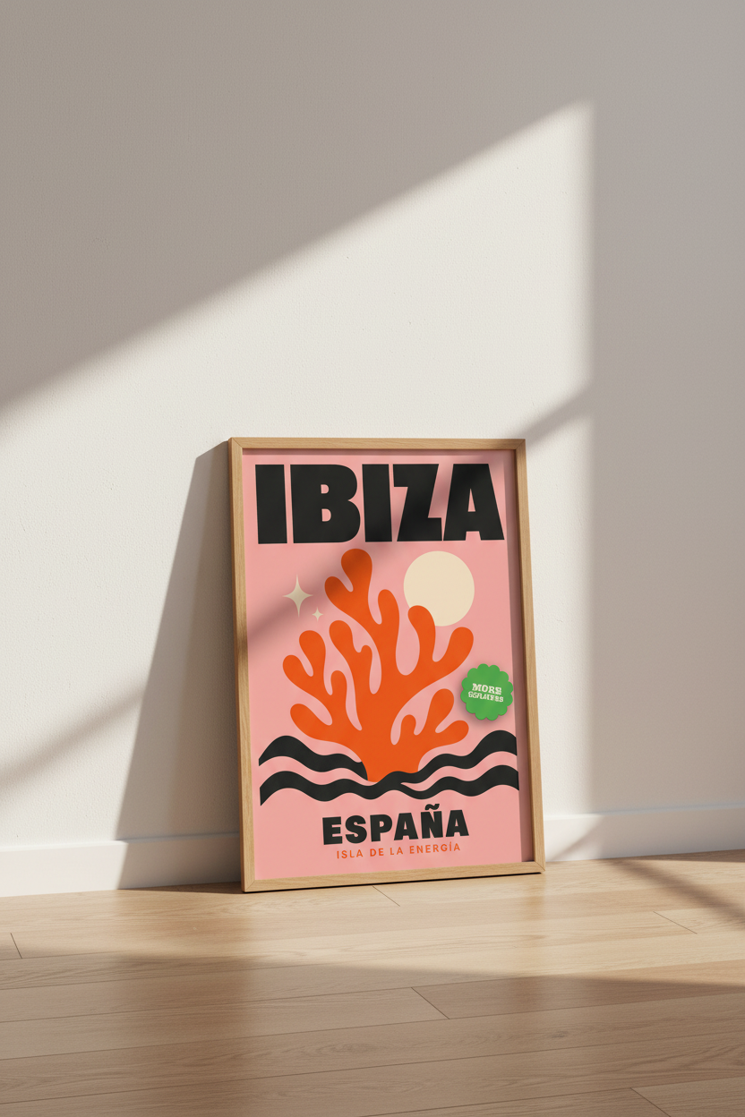 Ibiza España Wall Art | Pink Coral Retro Travel Poster | Modern Living Room Decor