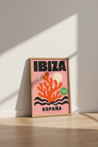 Ibiza España Wall Art | Pink Coral Retro Travel Poster | Modern Living Room Decor