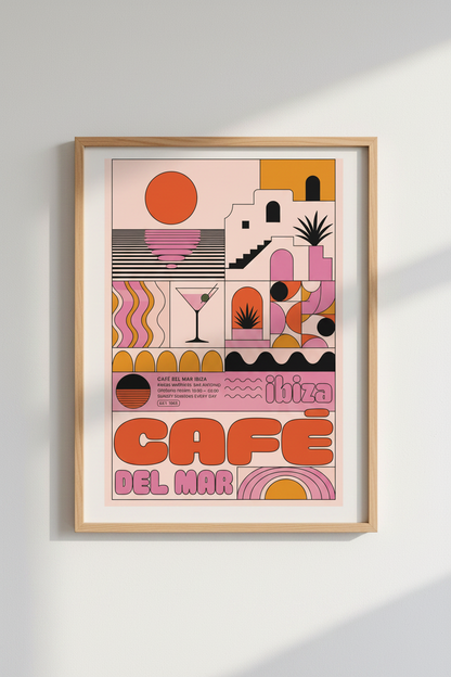 Ibiza Cafe Del Mar Wall Art Print | Pink Retro Sunset Poster | Mediterranean Decor