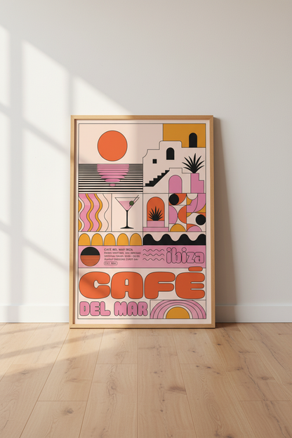 Ibiza Cafe Del Mar Wall Art Print | Pink Retro Sunset Poster | Mediterranean Decor