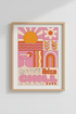 Ibiza Retro Wall Art Print | Pink & Orange Sunset Decor | Boho Chic Poster