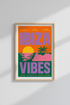 Ibiza Vibes Wall Art | Retro Sunset Travel Poster, Balearic Islands Decor