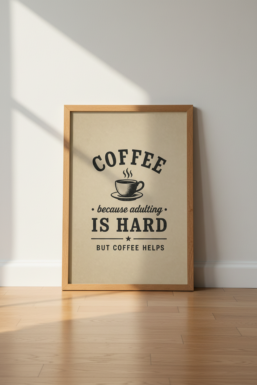 Coffee Because Adulting Is Hard Print | Kitchen Wall Art | Funny Vintage Coffee Poster