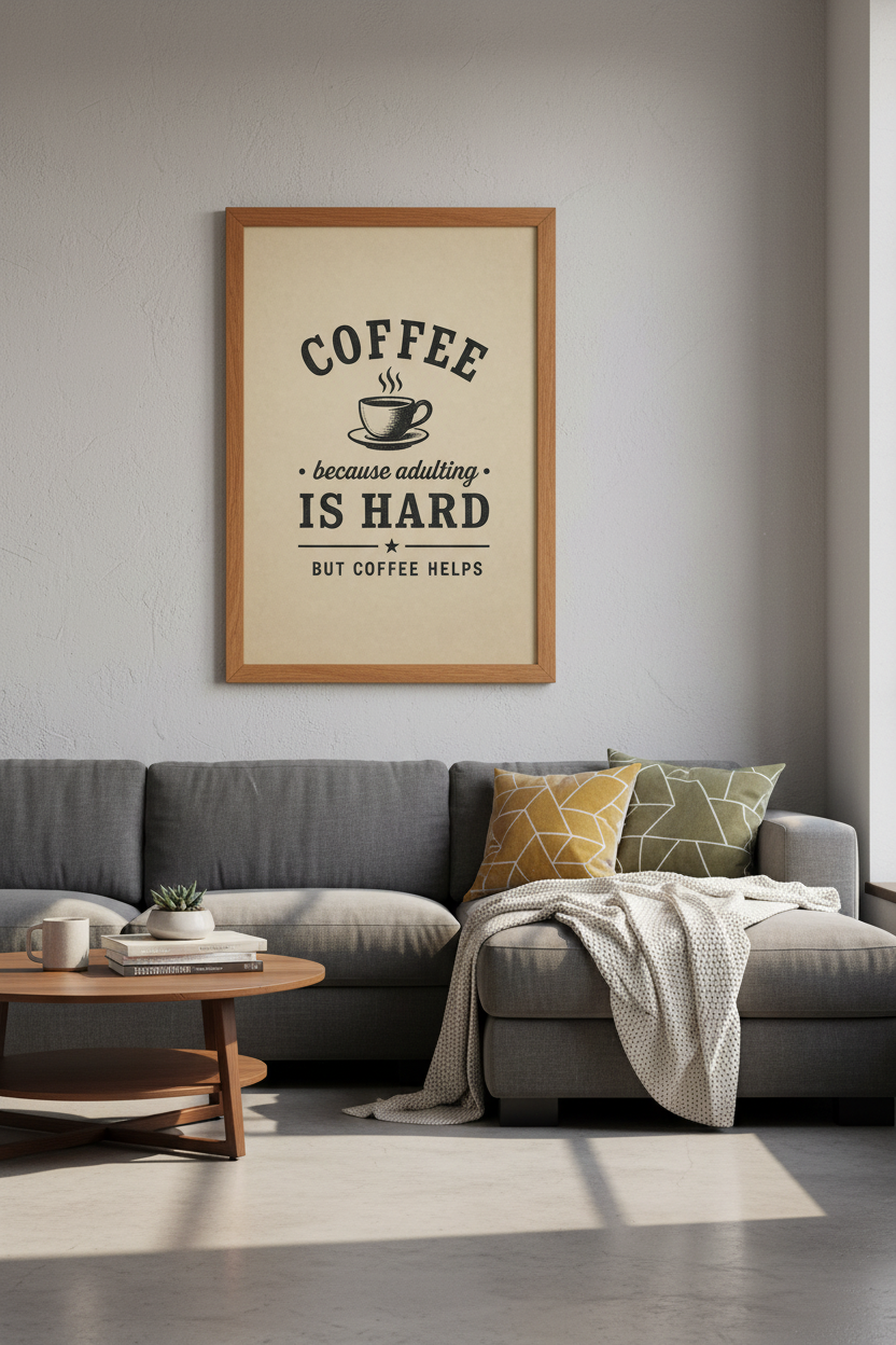 Coffee Because Adulting Is Hard Print | Kitchen Wall Art | Funny Vintage Coffee Poster