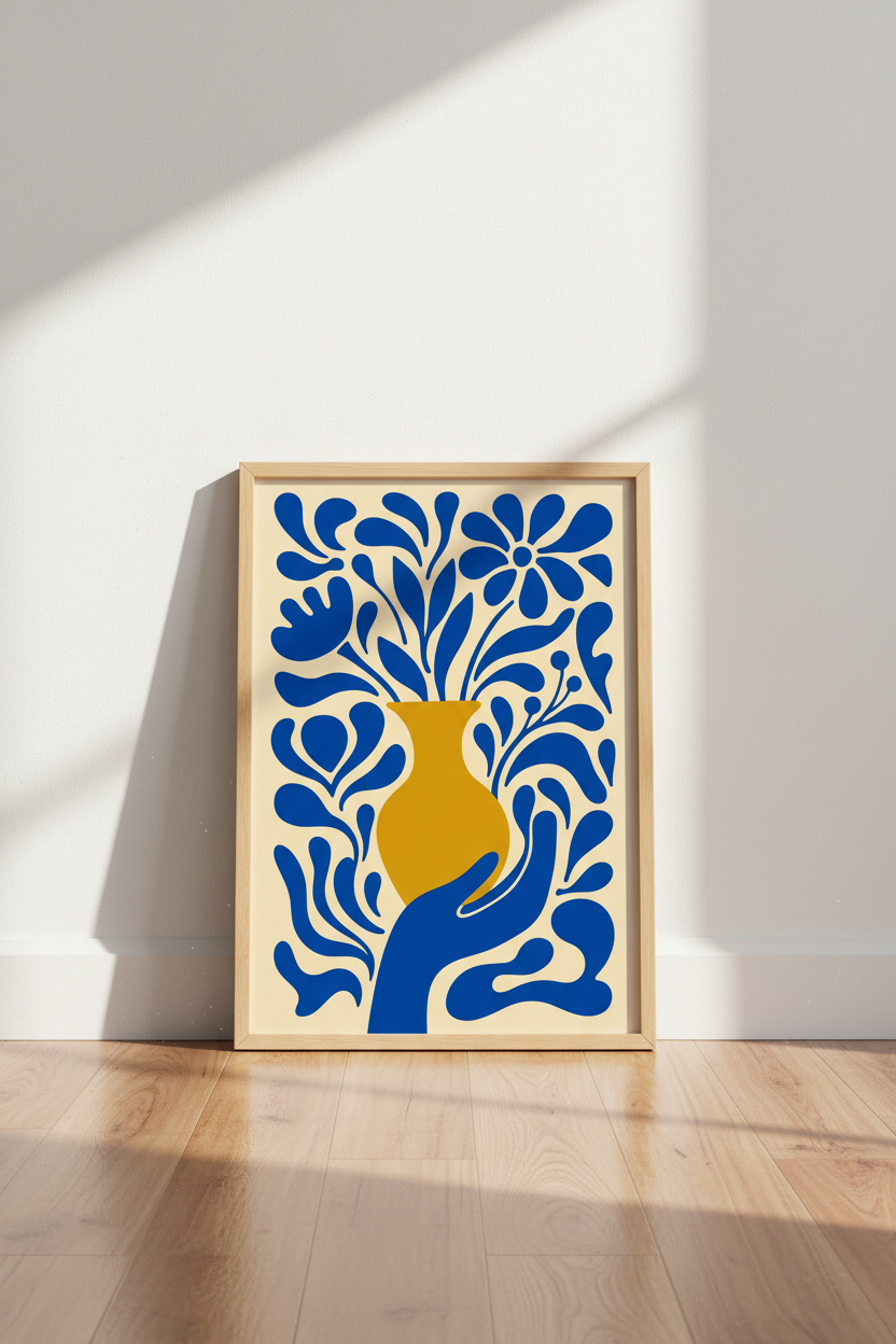 Abstract Floral Wall Art Print | Cobalt Blue Botanical, Modern Gallery Poster