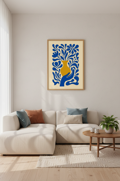 Abstract Floral Wall Art Print | Cobalt Blue Botanical, Modern Gallery Poster