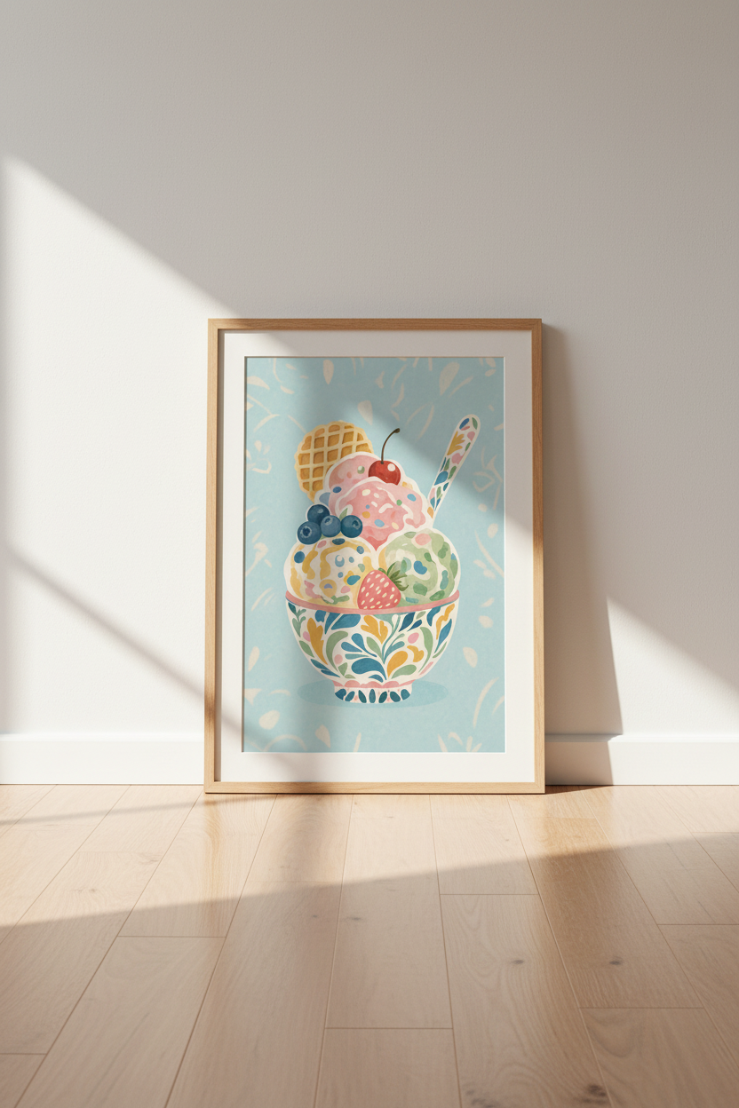 Ice Cream Sundae Wall Art | Pastel Food Illustration, Kitchen &amp; Nursery Decor