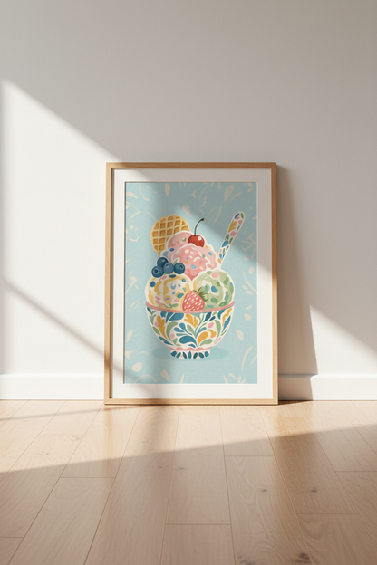 Ice Cream Sundae Wall Art | Pastel Food Illustration, Kitchen &amp; Nursery Decor