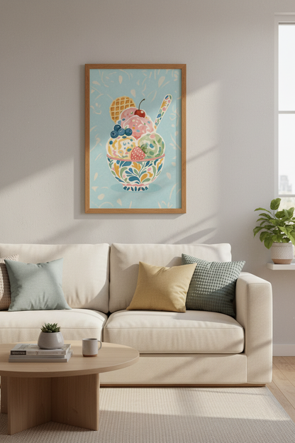 Ice Cream Sundae Wall Art | Pastel Food Illustration, Kitchen &amp; Nursery Decor