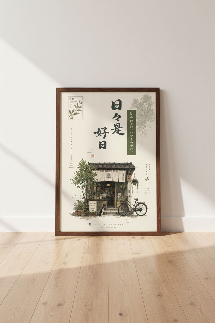 Japanese Tea House Wall Art | Zen Calligraphy Poster, Japandi Kitchen Decor