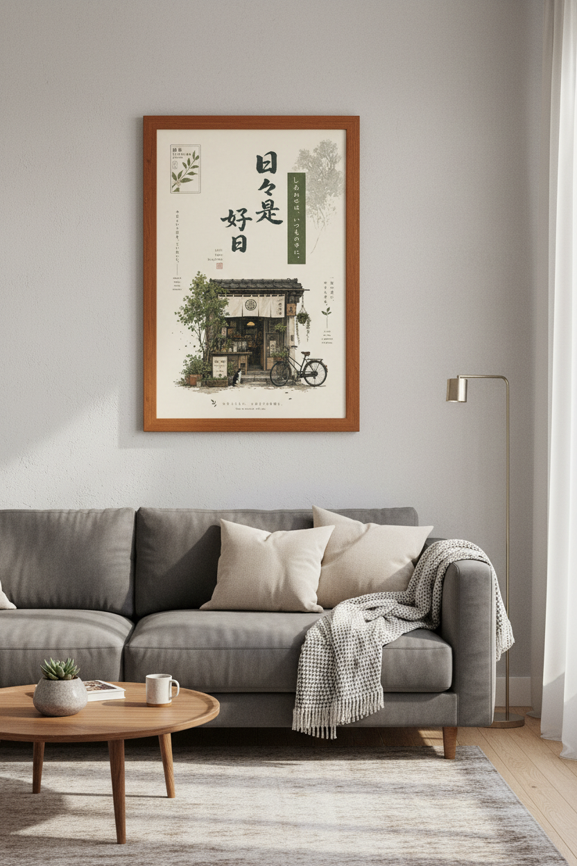 Japanese Tea House Wall Art | Zen Calligraphy Poster, Japandi Kitchen Decor