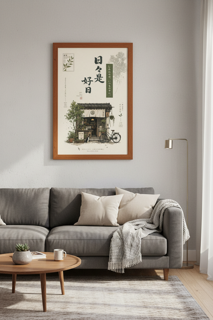 Japanese Tea House Wall Art | Zen Calligraphy Poster, Japandi Kitchen Decor