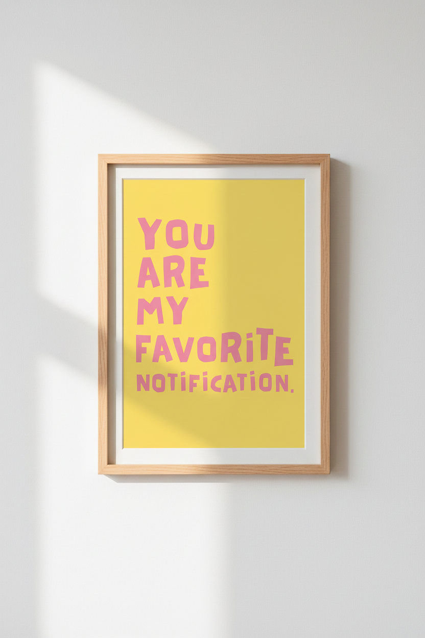 Bold typography | Sunny yellow, pink text | Living room decor