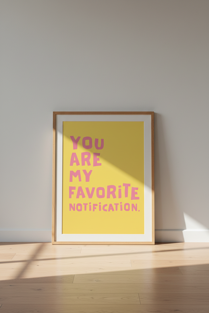 Bold typography | Sunny yellow, pink text | Living room decor