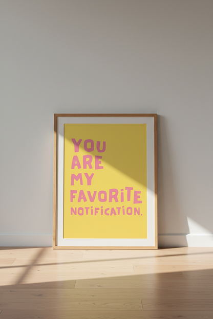 Bold typography | Sunny yellow, pink text | Living room decor