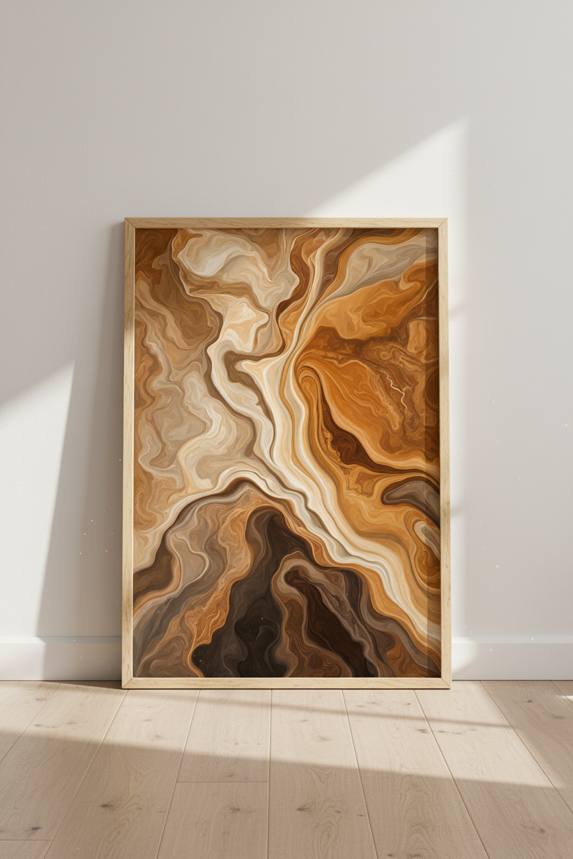 Brown Abstract Marble Wall Art | Earth Tone Swirl Decor | Modern Neutral Poster