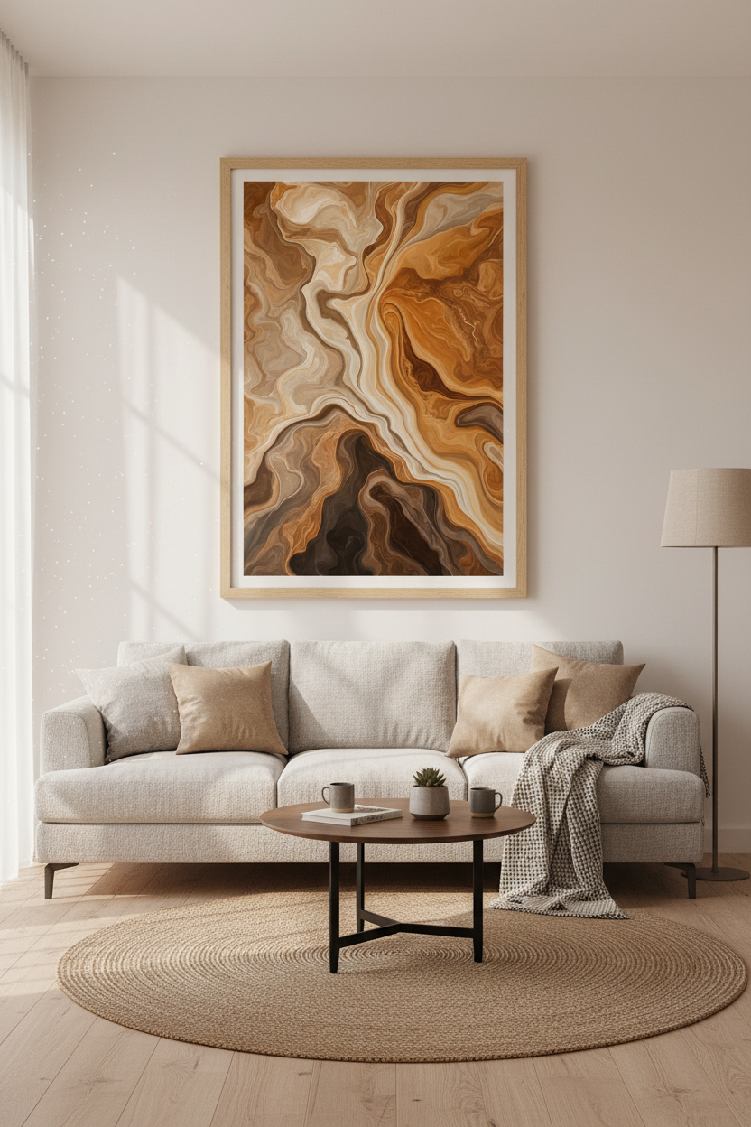 Brown Abstract Marble Wall Art | Earth Tone Swirl Decor | Modern Neutral Poster