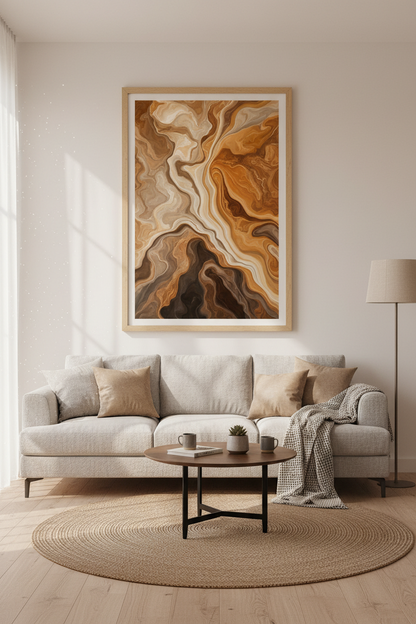 Brown Abstract Marble Wall Art | Earth Tone Swirl Decor | Modern Neutral Poster