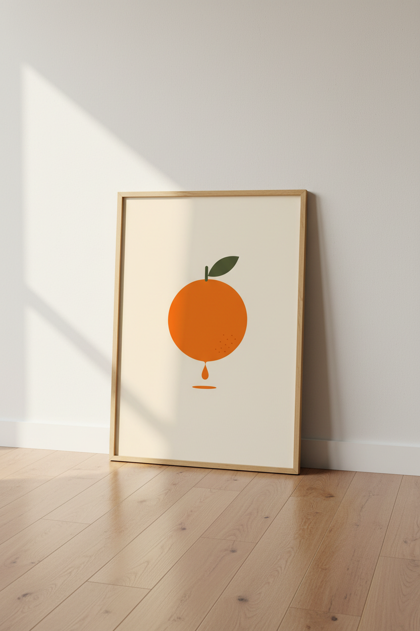 Minimalist Orange Fruit Wall Art | Kitchen Decor | Mid Century Modern Poster