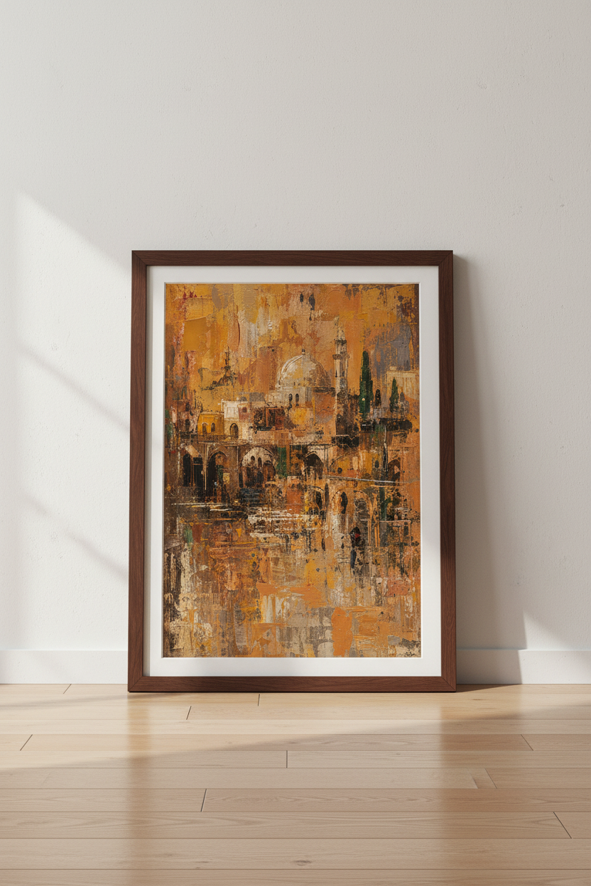 Abstract Cityscape Wall Art Print | Living Room Decor | Warm Vintage Poster