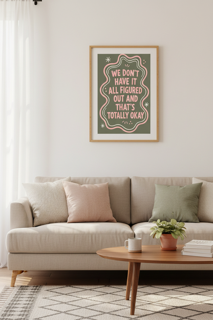 Retro Quote Wall Art Print | Sage Green &amp; Pink Typography | Aesthetic Room Decor
