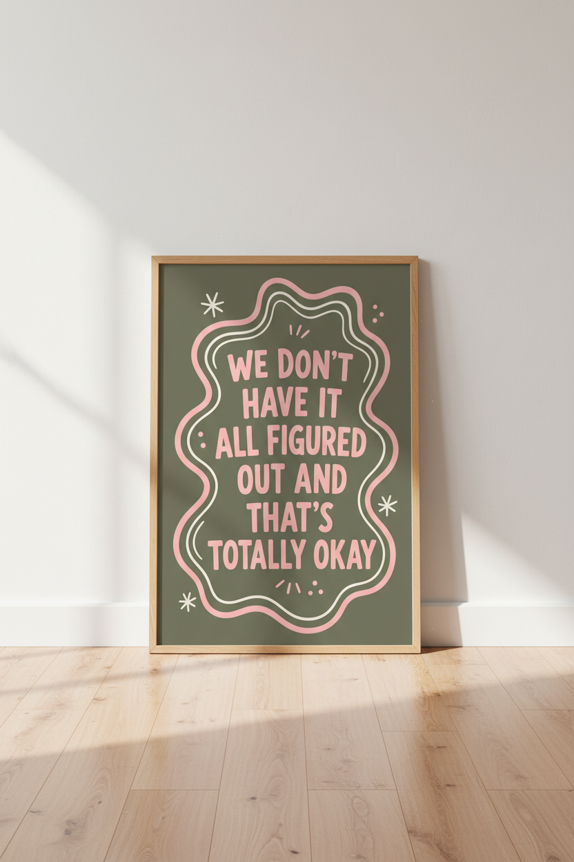 Retro Quote Wall Art Print | Sage Green &amp; Pink Typography | Aesthetic Room Decor