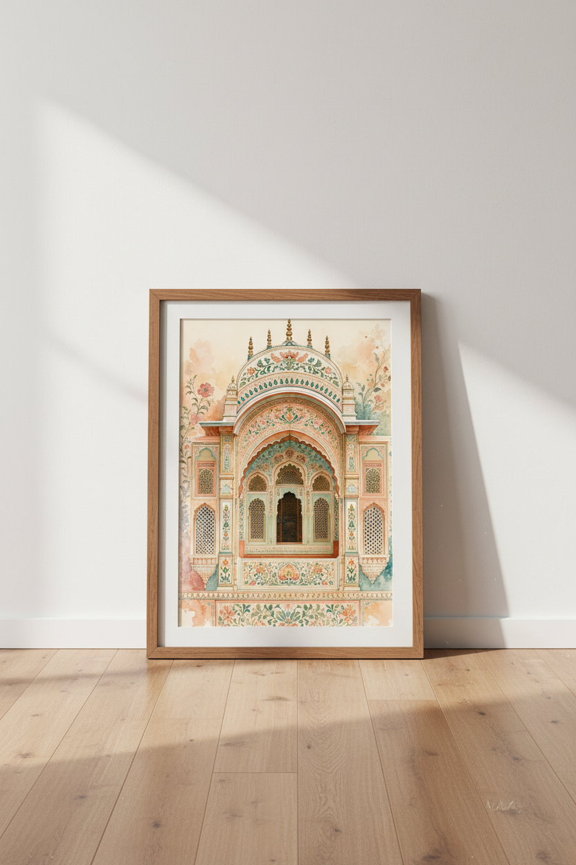 Indian Architecture Wall Art | Pastel Floral Mural, Arch Poster Print
