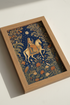 Indian Princess on Horse Wall Art | Mughal Style Navy Decor | Exotic Boho Poster
