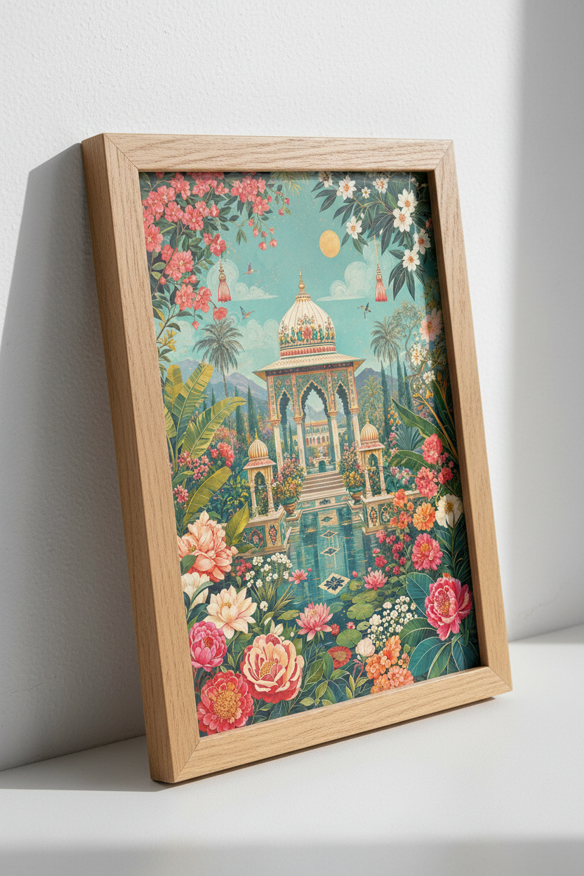 Indian Mughal Temple Garden | Vibrant Floral Botanical, Living Room Decor